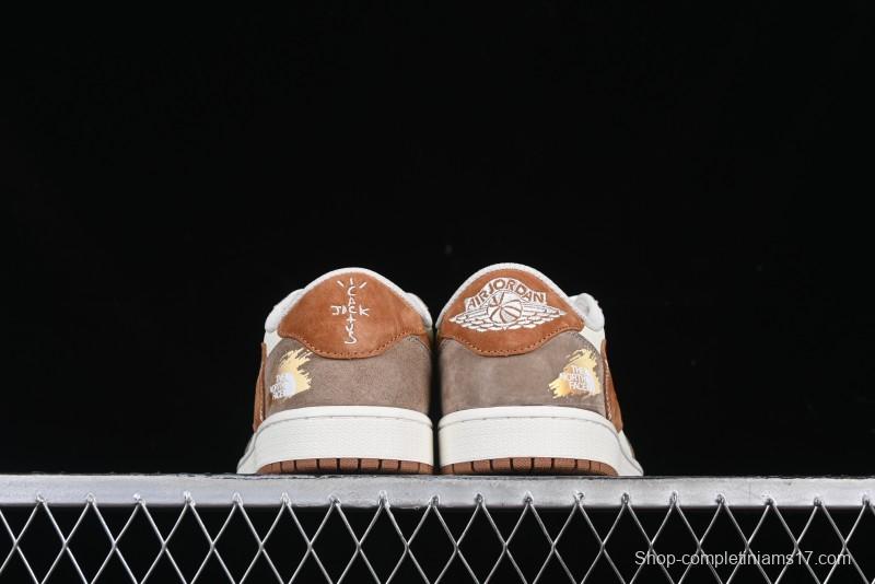 Nike Travis Scott x Fragment Design x Air Jordan 1 Low OG SP AJ1 Mocha Gold Low-top Casual Sneakers - DM7866-040