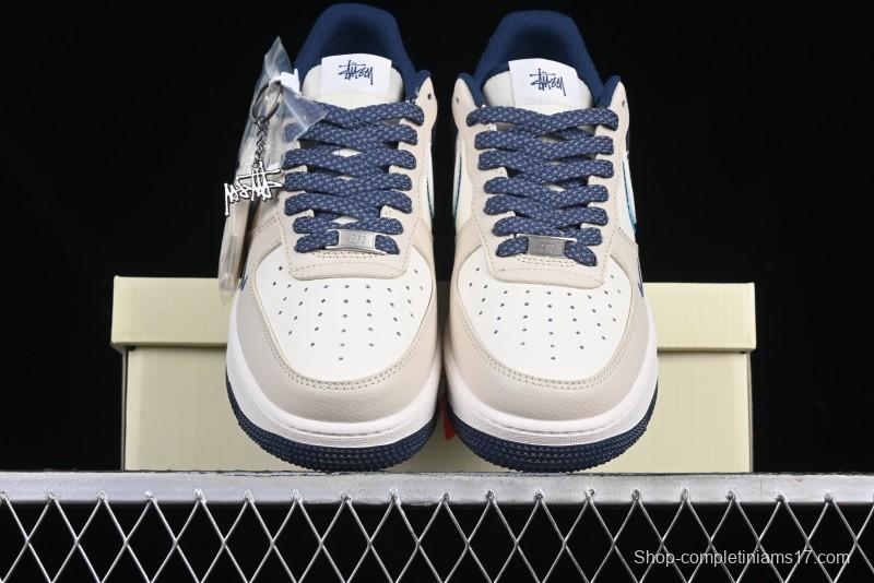 Nike Air Force 1 '07 Low Stussy Collaboration Light Blue White Transparent Swoosh Low-Top Casual Sneakers - DM6688-055