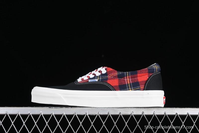 Vans Era Low-Top Skate Shoes with Black Canvas and Red Scottish Plaid Checkered Design - VN0A2RR1QWP