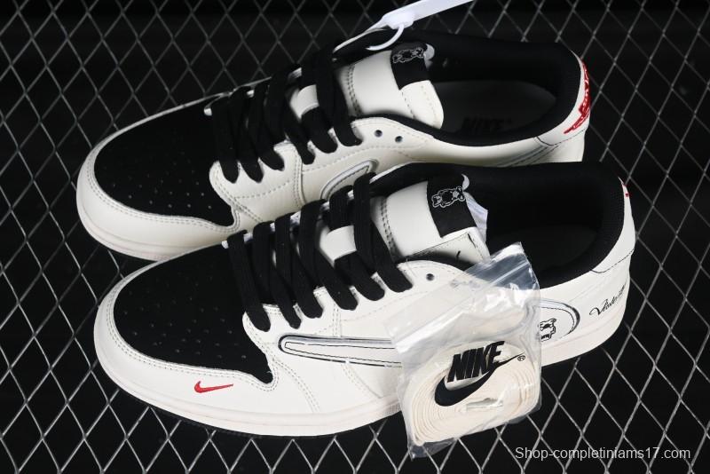 Nike Travis Scott x Fragment Design x Air Jordan 1 Low OG SP Cartoon Beige Black Low-top Casual Sneakers - XS7089-526