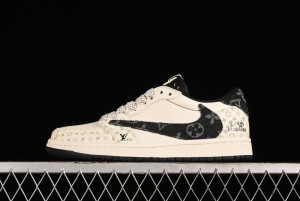 Nike Air Jordan 1 Low OG SP Travis Scott x Fragment Design Black Denim Print Casual Sneakers - SJ2068-005