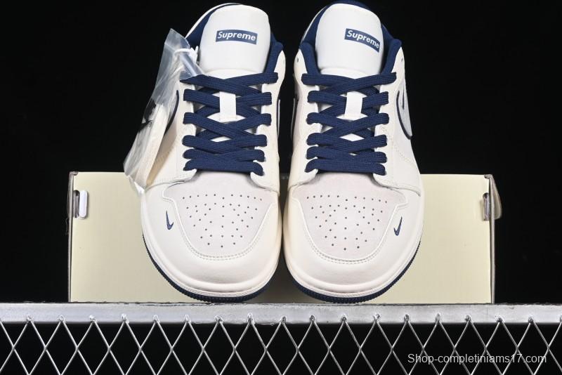 Nike Air Jordan 1 Low Supreme Collaboration - Shadow Swoosh Custom Retro Basketball Shoes - XX3318-368