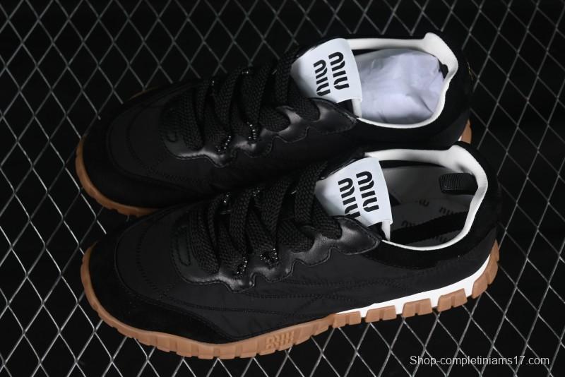 Miu Miu Suede Round Toe Lace-Up Women's Low-Top Casual Shoes - 99D4