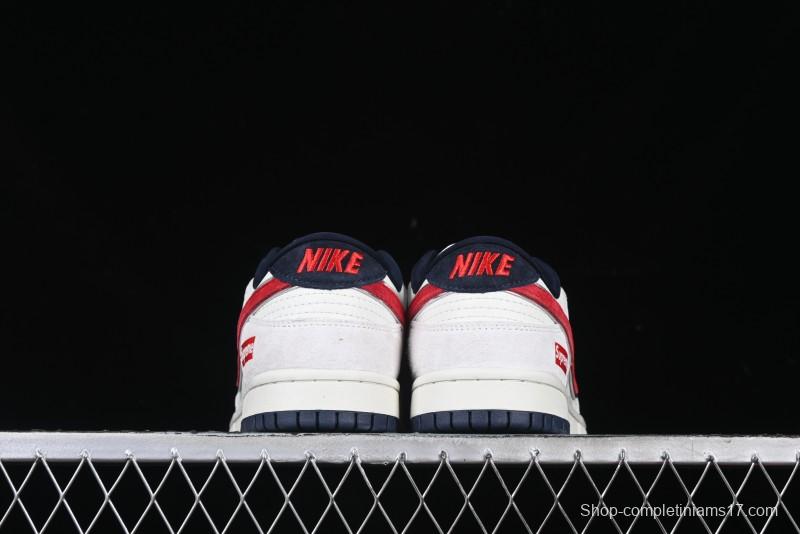 Nike SB Dunk Low Supreme Collaboration - Grey Pig Suede with Red Swoosh Anniversary Custom Edition Low-Top Casual Skate Shoes - CH8311-232