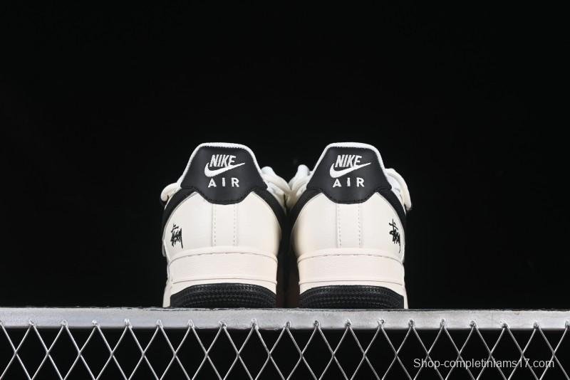 Nike Air Force 1 '07 Low Stussy Collaboration Beige Black Drawstring Casual Sneakers - SJ1198-109