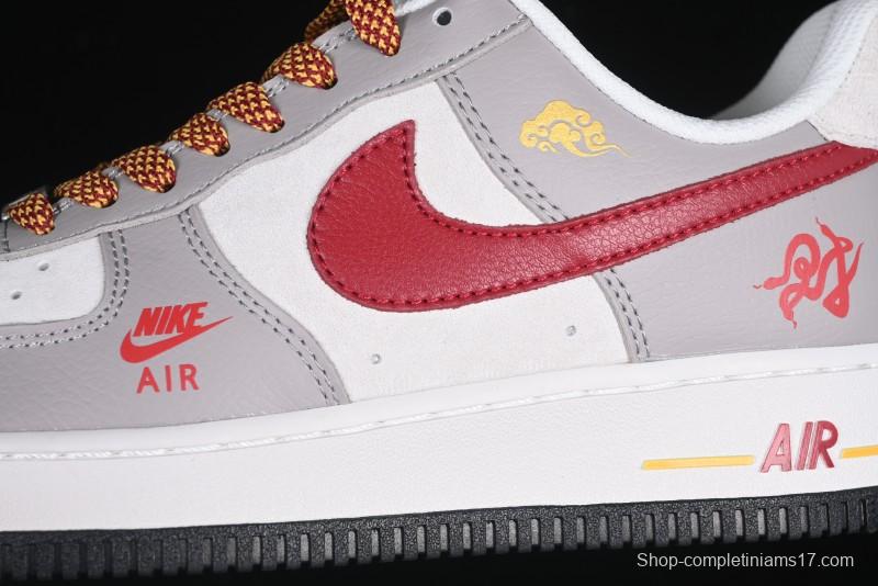 Nike Air Force 1 '07 Low Year of the Snake Limited Edition Beige Grey Red Swoosh Casual Sneakers - DM6688-029
