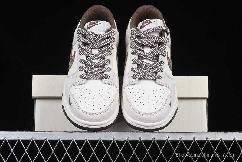 Nike SB Dunk Low Gucci Collaboration Monogram Beige Brown Swoosh Anniversary Custom Low-Top Casual Skate Shoes - DJ2024-059