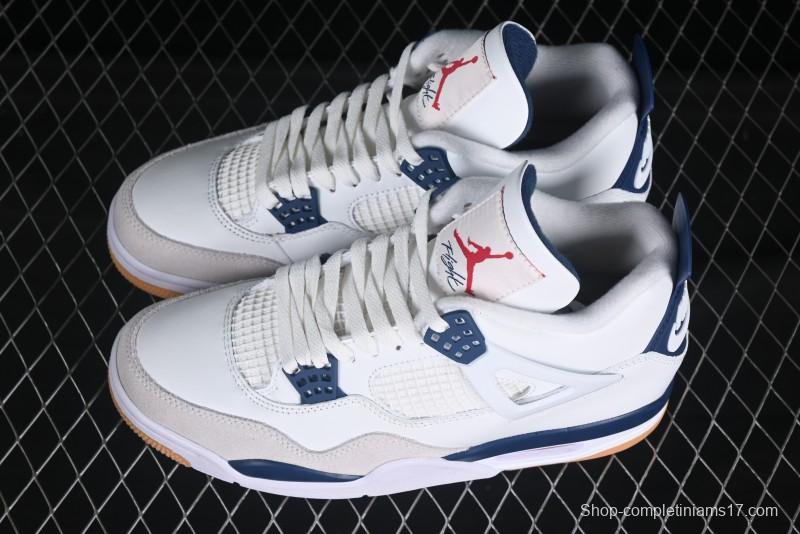 Nike SB x Air Jordan 4 Retro "Navy" White Blue Basketball Shoes - DR5415-100
