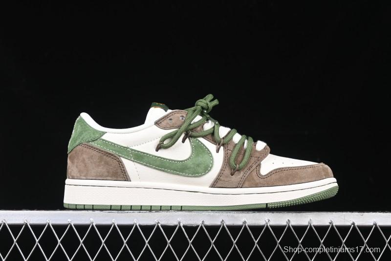 Nike Travis Scott x Fragment Design x Air Jordan 1 Low OG SP AJ1 Stussy Collaboration Suede Green Low Top Casual Sneakers - XS3186-202