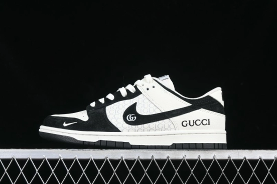 Nike SB Dunk Low Gucci Collaboration Black White Lettering Anniversary High-End Custom Low-Top Casual Skate Shoes - DJ2024-098