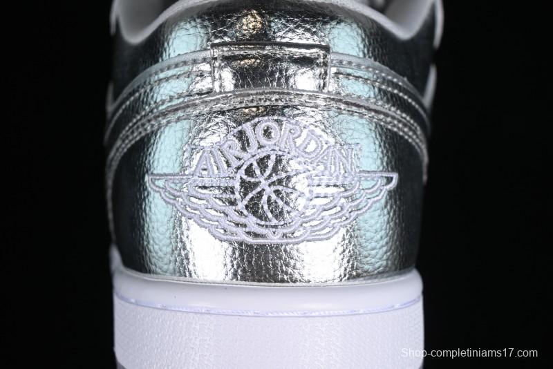 Nike Air Jordan 1 Low "Metallic Silver" Casual Sneakers with Metallic Finish - FN5030-001