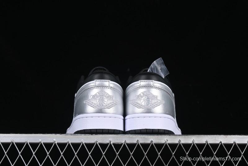 Nike Air Jordan 1 Low AJ1 Basketball Shoes in Black White Silver - 553558-131