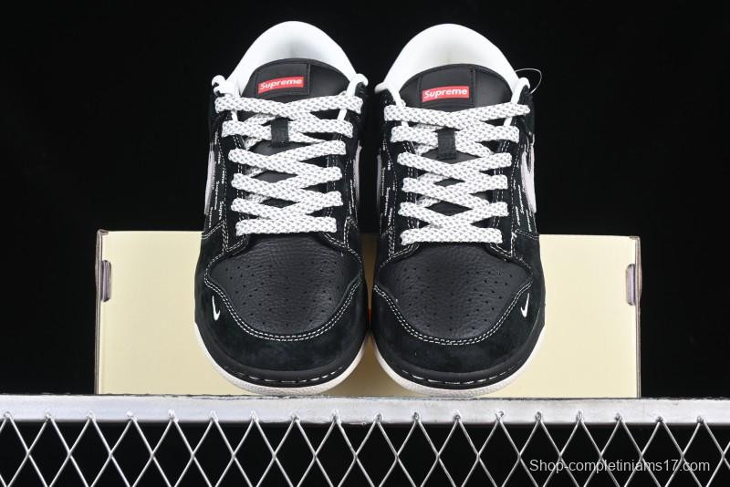 Nike SB Dunk Low Supreme Collaboration Black Grey Swoosh Anniversary Custom Low-Top Casual Skate Shoes - XS1086-011