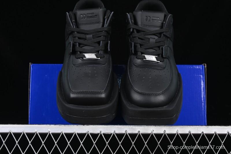 Choco Concert Leather Round Square Asymmetric Fashion Sneakers Black - AJE5