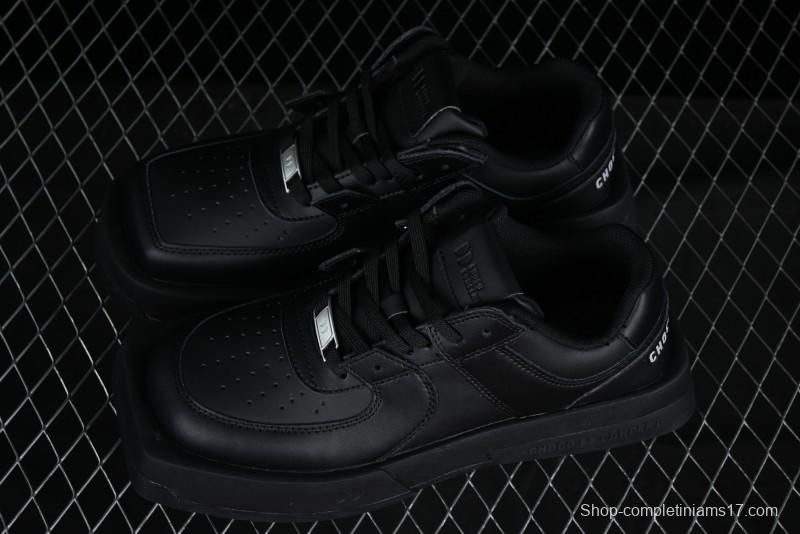 Choco Concert Leather Round Square Asymmetric Fashion Sneakers Black - AJE5