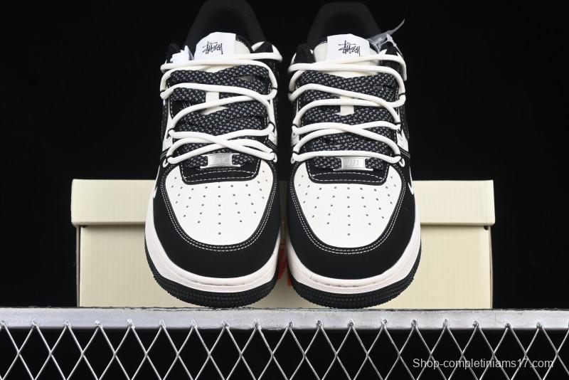 Nike Air Force 1 '07 Low Stussy Collaboration Black White Lace-Up Low-Top Casual Sneakers - SJ1198-108