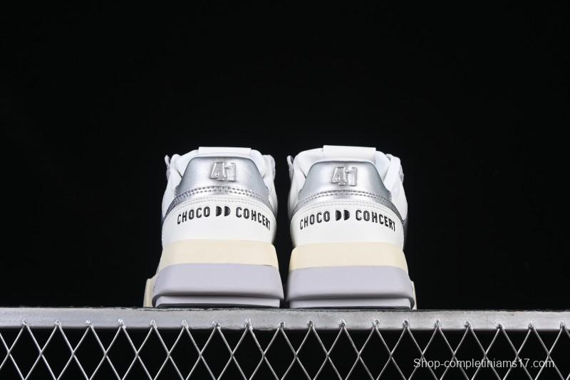 Choco Concert Leather Asymmetrical Fashion Sneakers Silver White - AJE5