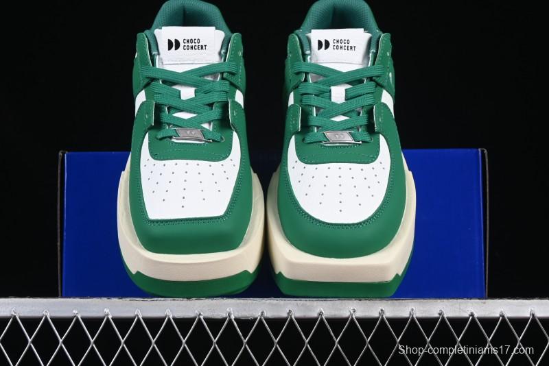 Choco Concert Leather Round Square Asymmetric Fashion Sneakers White Green - AJE5