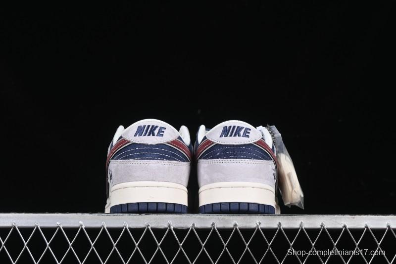 Nike SB Dunk Low Stussy Collaboration Black Burgundy Swoosh Anniversary Custom Low-Top Casual Skate Shoes - DM6868-022