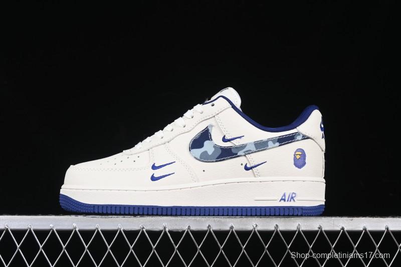 Nike Air Force 1 '07 Low Bape Collaboration - Blue Four Small Swoosh Casual Sneakers - KK1988-036