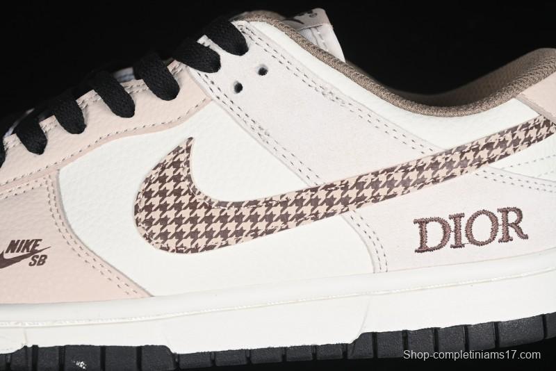Nike SB Dunk Low Dior Collaboration Cream Coffee Floral Swoosh Anniversary Custom Low-Top Casual Sneakers - DJ2024-097