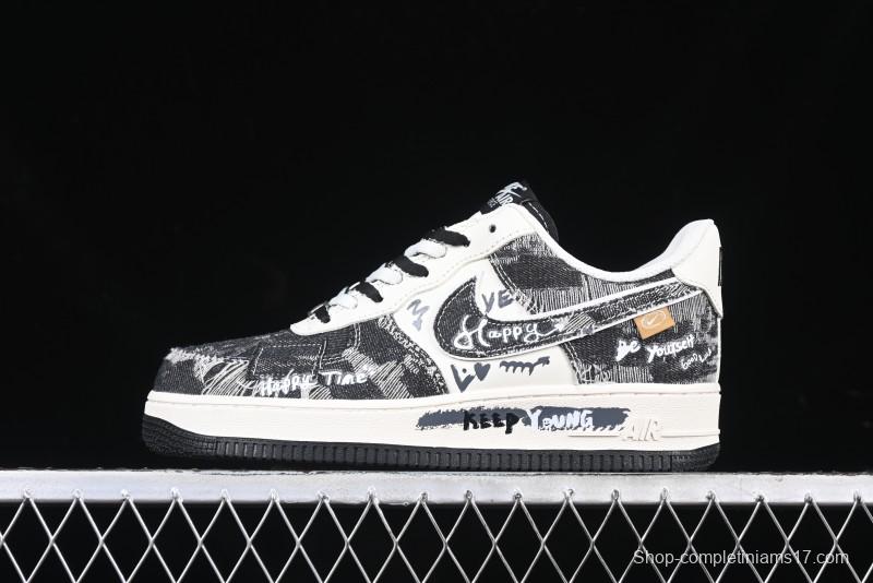 Nike Air Force 1 '07 Low "Black Jeans" Graffiti Casual Sneakers - FB0607-660