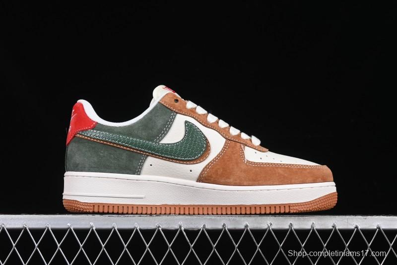 Nike Air Force 1 '07 Low Supreme Year of the Snake Limited Edition Green Brown Double Swoosh Casual Sneakers - DM6688-025