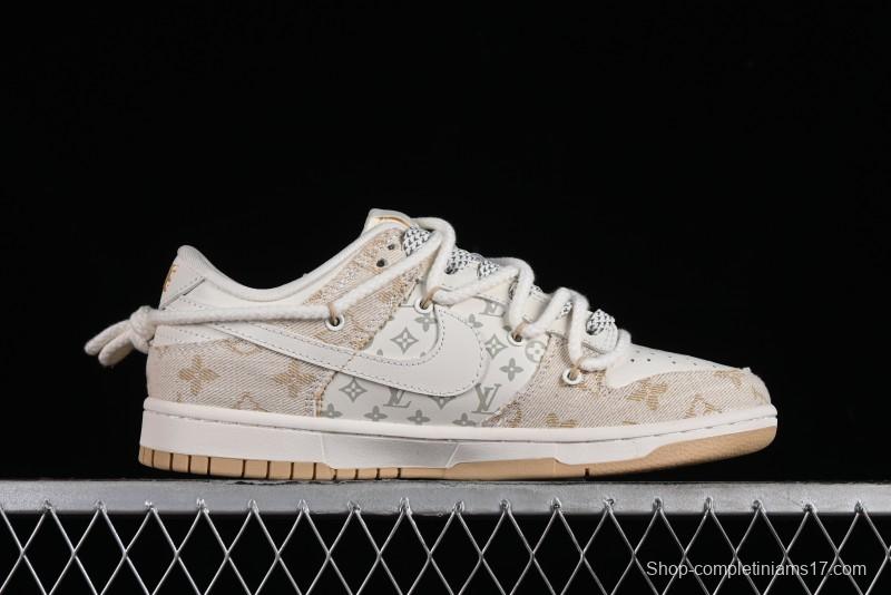 Nike SB Dunk Low LV Collaboration - Yellow Denim Print Anniversary High-End Custom Low-Top Casual Sneakers - SJ2068-247