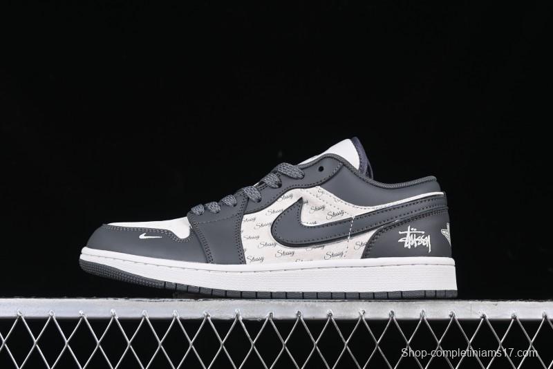 Nike Air Jordan 1 Low Stussy Collaboration - Signal Black Retro Basketball Shoes - XX3318-966
