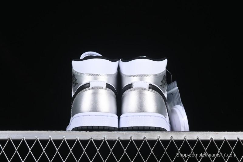 Nike Air Jordan 1 Mid AJ1 Basketball Shoes in Black White Silver - DQ8423-103