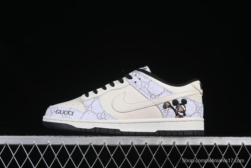 Nike SB Dunk Low Gucci Collaboration Mickey Hidden Pattern White Swoosh Anniversary High-End Custom Low-Top Casual Sneakers - LW1818-112
