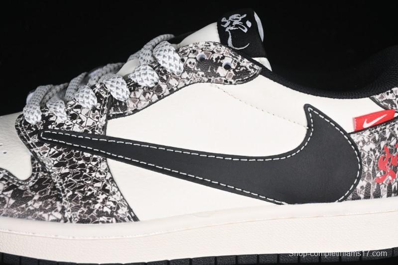 Nike Travis Scott x Fragment Design x Air Jordan 1 Low OG SP AJ1 Snake Year Limited Python Texture Low-top Casual Sneakers - SJ2068-144