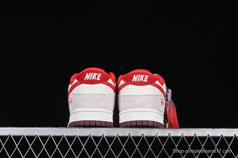 Nike SB Dunk Low Stussy Anniversary Edition Custom Sneakers with Red Swoosh - KK1333-021