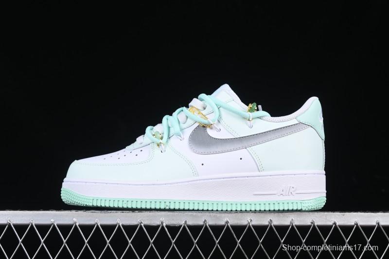 Nike Air Force 1 '07 Low Gold-Inlaid Jade Casual Sneakers with Strap - XV7981-476