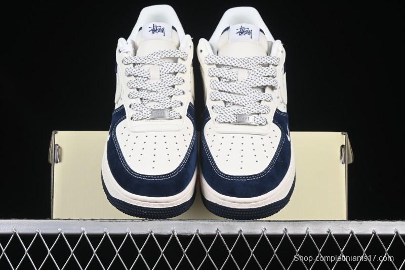 Nike Air Force 1 '07 Low Stussy Collaboration Dark Blue Suede White Swoosh Low-Top Casual Sneakers - XZ6188-673