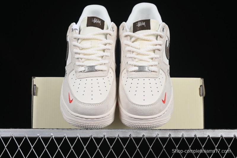 Nike Air Force 1 '07 Low Stussy Collaboration Dual-Tone Beige Brown Low-Top Casual Sneakers - SJ6698-025