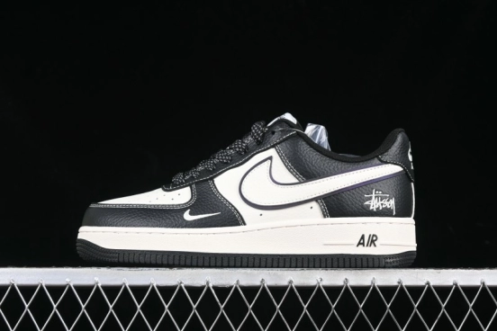 Nike Air Force 1 '07 Low Stussy Collaboration Black & White Swoosh Casual Sneakers - XZ6188-081