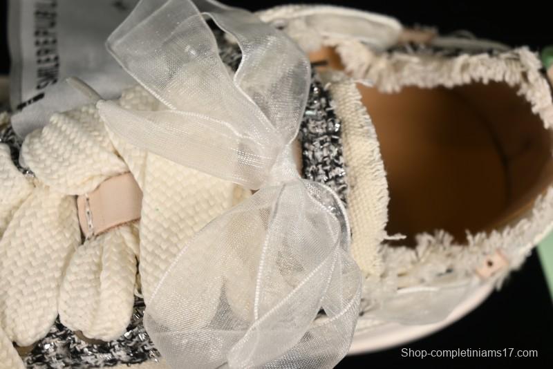 SMILEREPUBLIC SMILE Canvas Sneakers with Cut Wool Fringe and Unique Weaving - G.D4