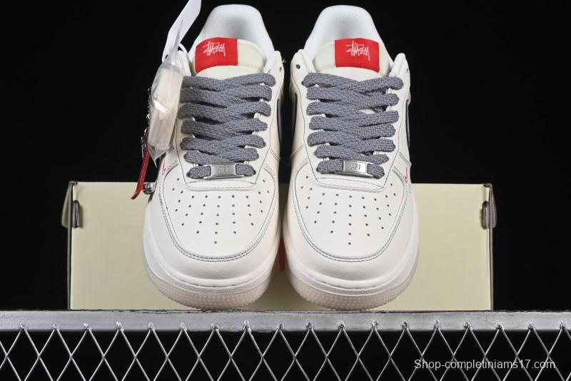 Nike Air Force 1 '07 Low Stussy Collaboration Dual-Tone Grey Swoosh Casual Sneakers - HH7518-037