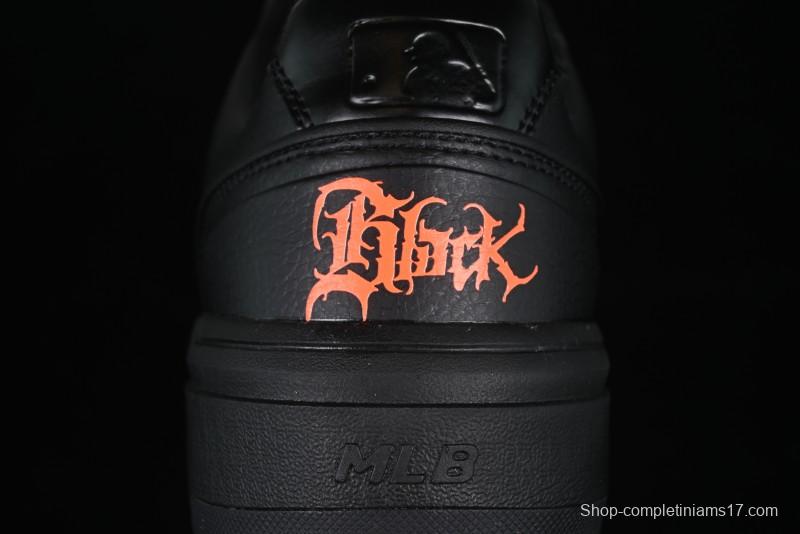 NY Yankees Black Leather Sneakers with Bold Orange Logo