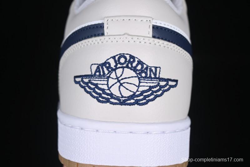 Nike Air Jordan 1 Low AJ1 Casual Sneakers with Cream and Blue Accents - 553558-146