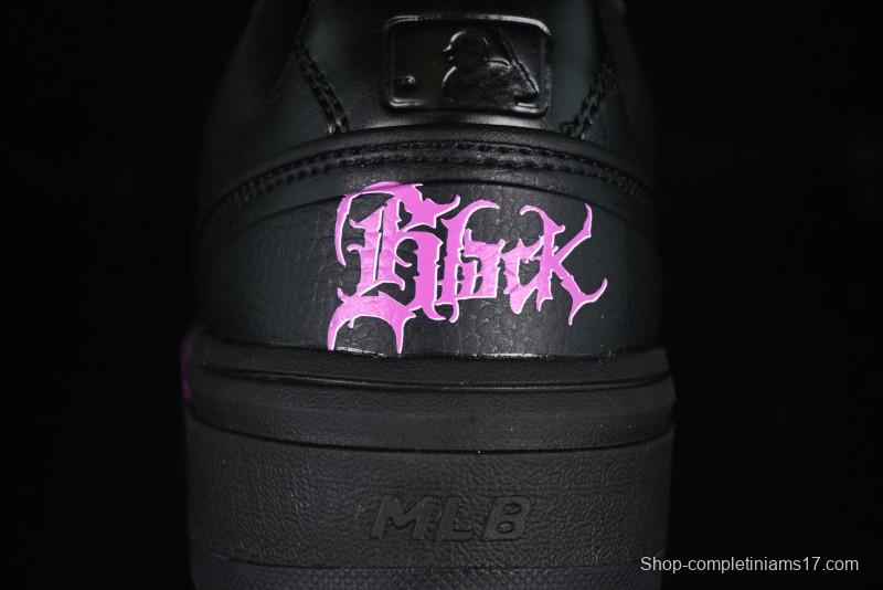 NY Yankees Black Leather Sneakers with Bold Pink Logo