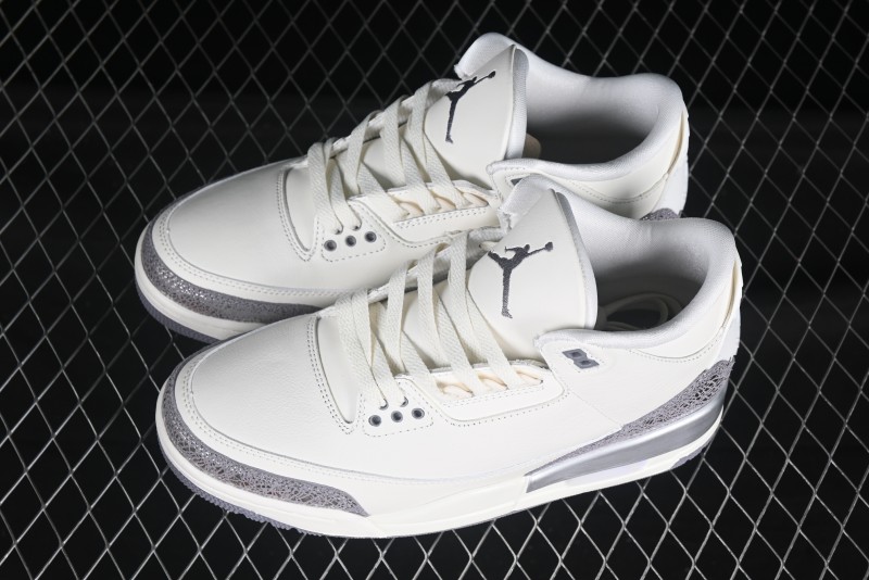 Nike Air Jordan 3 Retro Sneakers Sail Metallic Silver with Elephant Print Accents - CK9246-100