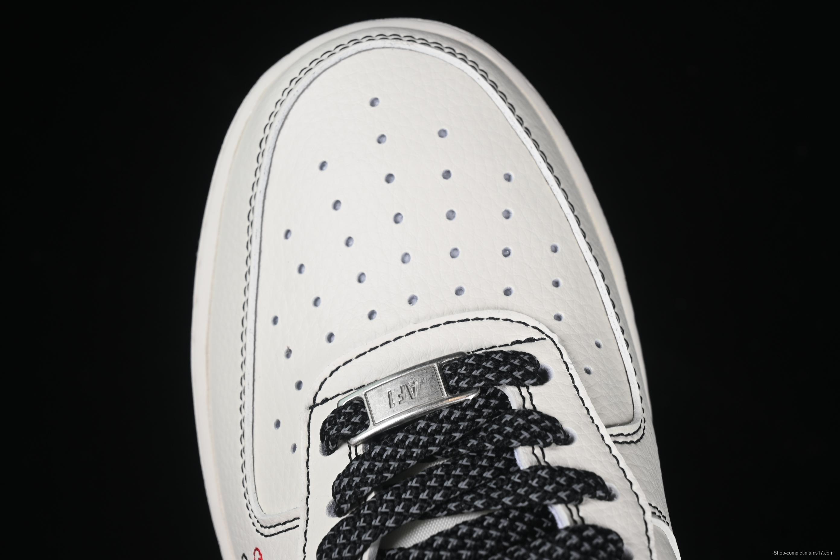 Nike Air Force 1 '07 Low Stussy Collaboration Black Dual-Tone Embroidery Casual Sneakers - HH7518-036