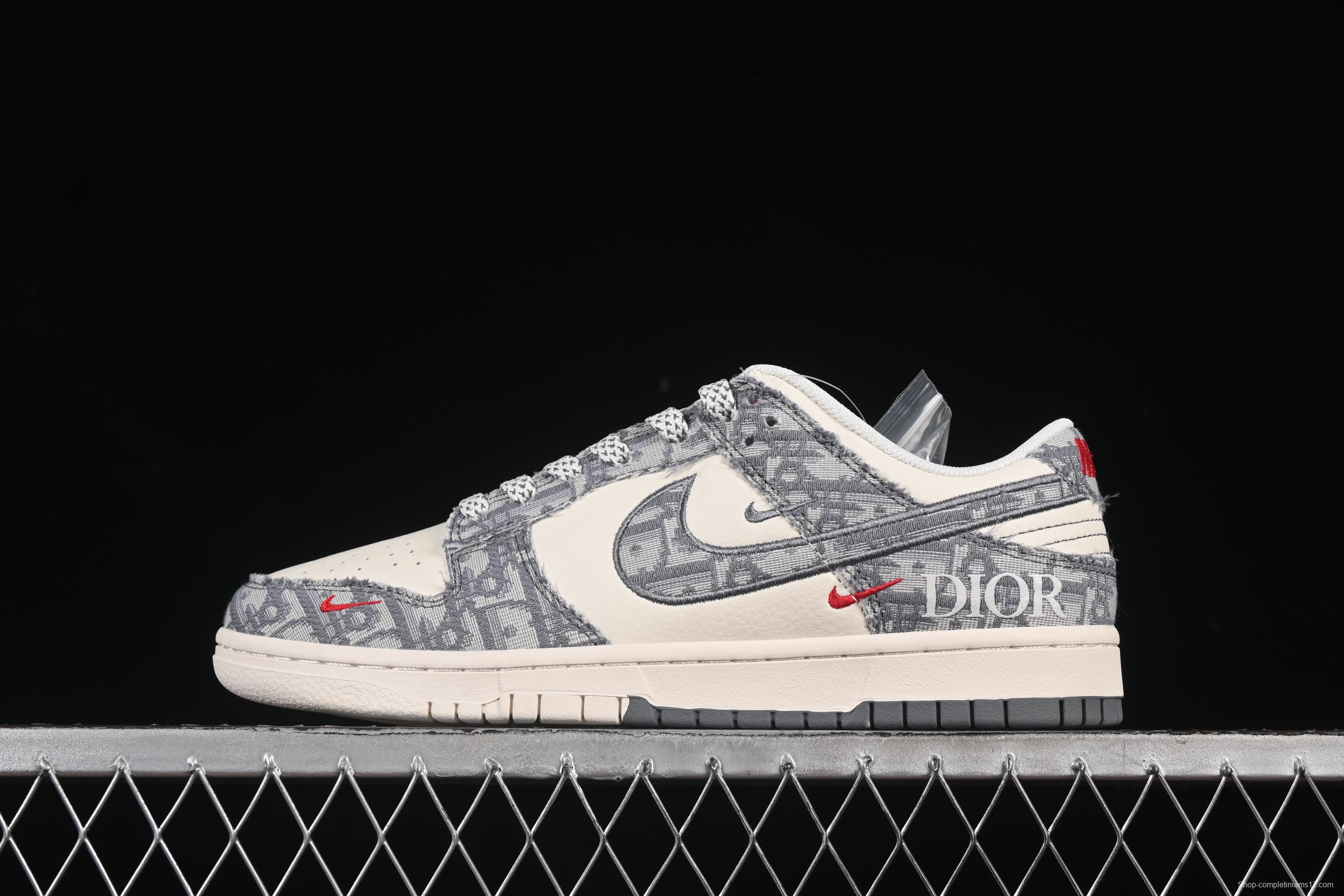 Nike SB Dunk Low Dior Collection Woven Grey Check Anniversary Custom Low-Top Casual Skate Shoes - SJ2258-013