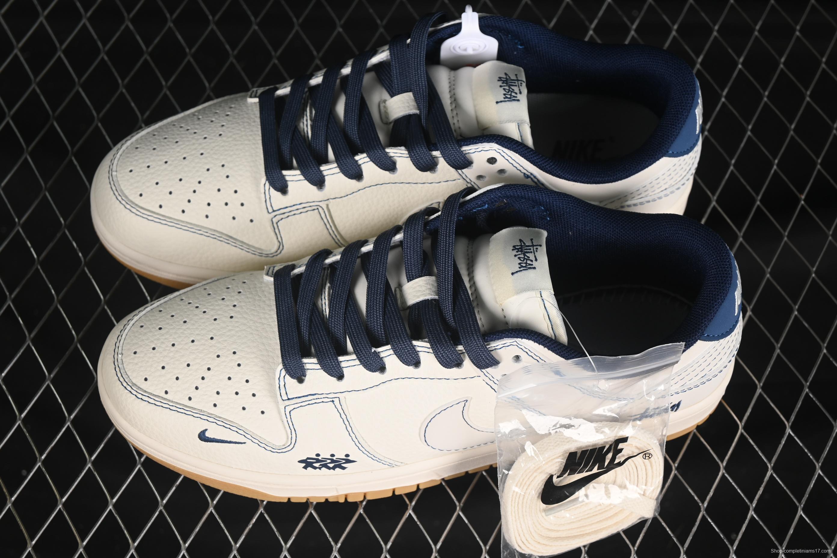 Nike SB Dunk Low Stussy Collaboration Blue Line Gum Sole Anniversary Custom Low-Top Casual Skate Shoes - JJ2508-559