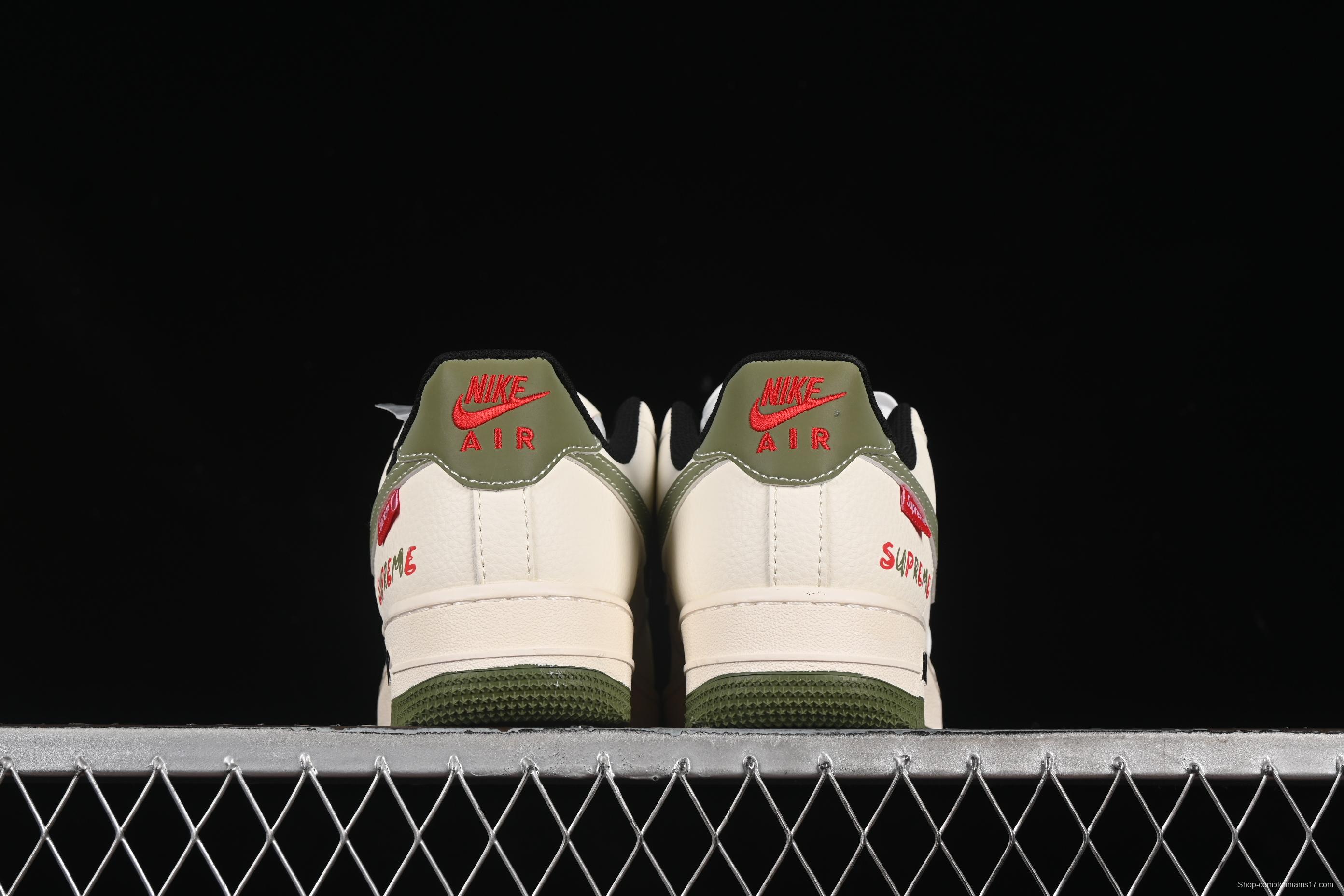 Nike Air Force 1 '07 Low Supreme Collaboration Military Green Red Logo Casual Sneakers - XS1958-566