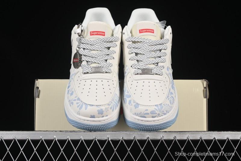 Nike Air Force 1'07 Low Supreme Co-branded Blue and White Casual Sneakers - XX3168-137