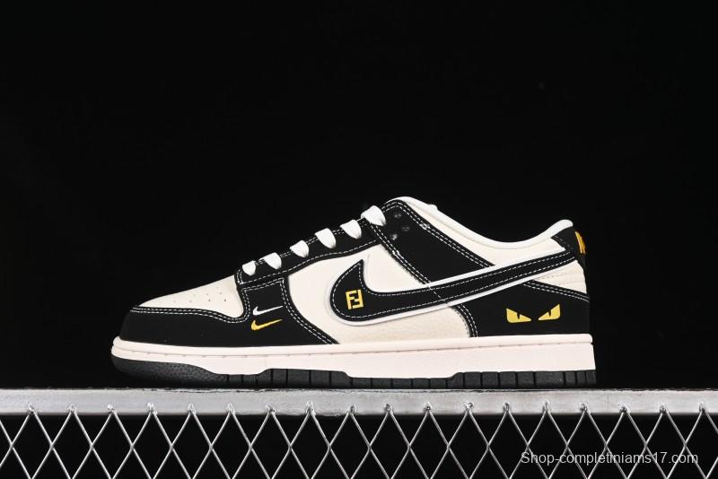 Nike SB Dunk Low Fendi Collaboration Black White Black Swoosh Anniversary Custom Low-Top Skate Shoes - LW1818-115