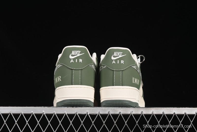 Nike Air Force 1'07 Low Dior Collaboration Dark Green Floral Swoosh Casual Sneakers - KK1988-081